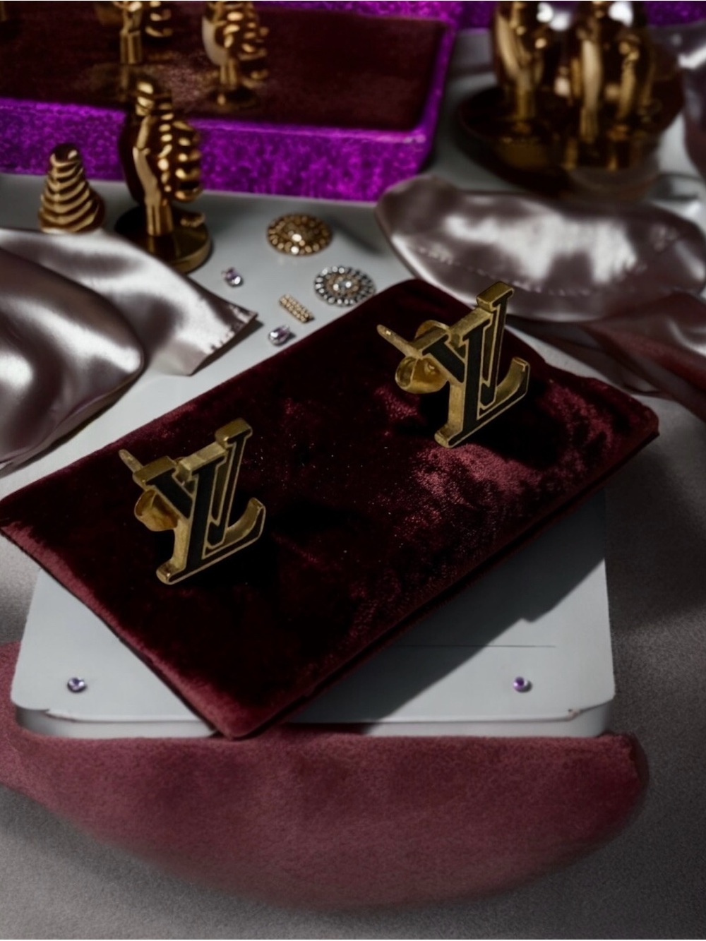 Louis Vuitton Black and Gold earrings Authentic